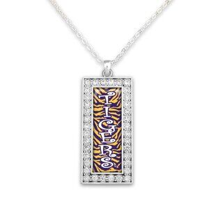 Tigers Crystal Zebra Rectangle Drop Necklace - LSU- Game Day